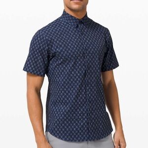 Lululemon Airing Easy Short Sleeve Buttondown IKat Check‎ White True Navy Size S